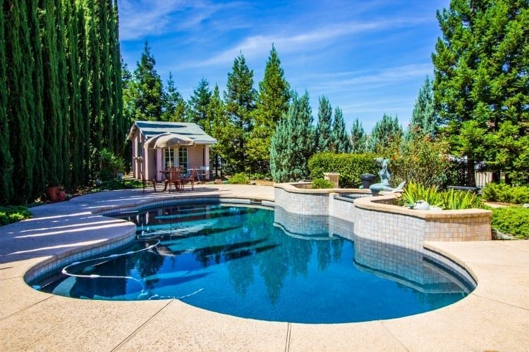 Tranquil Rear Yard Setting With Free Form Swimming Pool